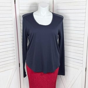 Vince Sheer Silk Shoulder Scoop Neck‎ Long Sleeve Shirt Navy Blue XL